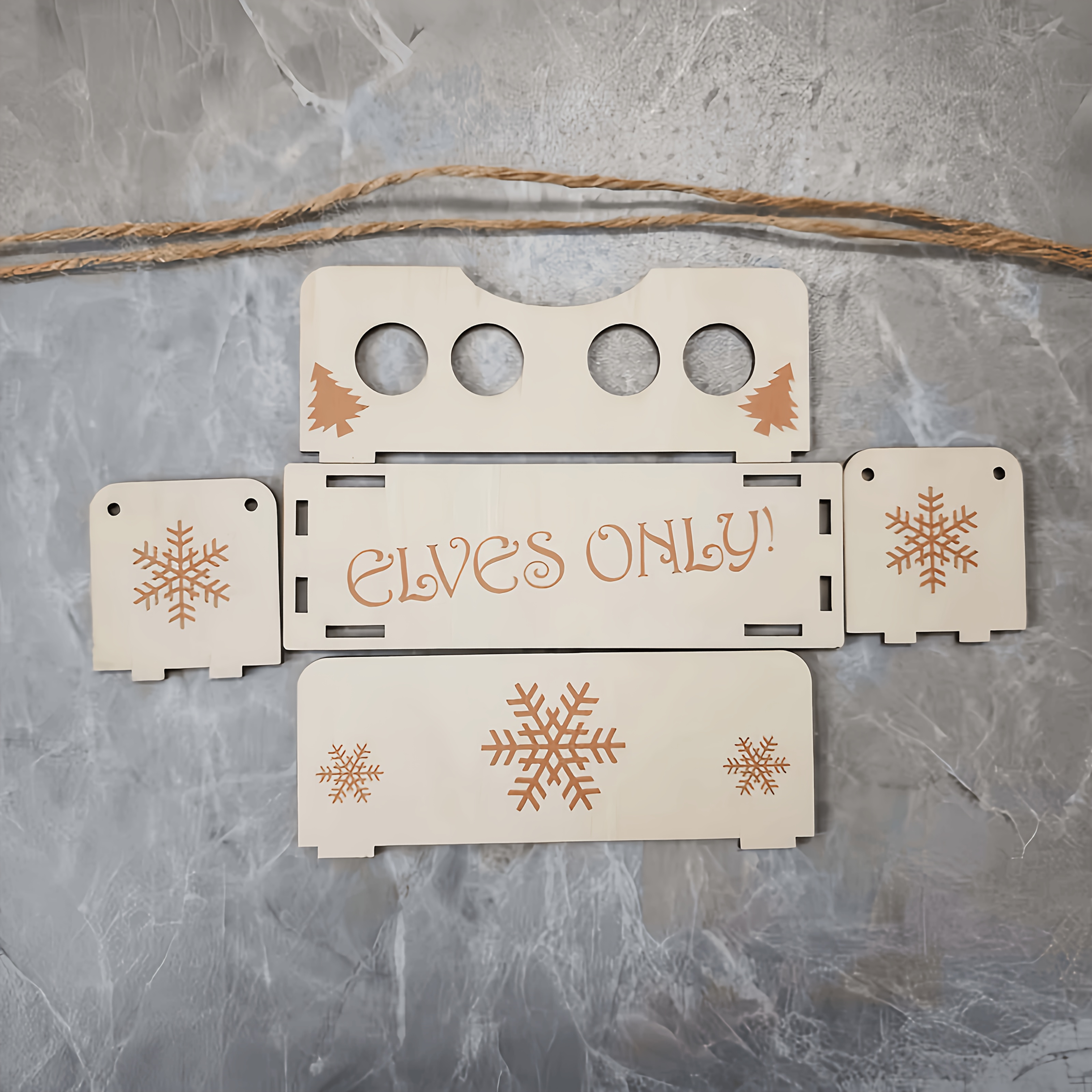 TEMU Dubbele Elf Schommel Houten Bordenset Decoratie, Elf Accessoires, Leuke Elf Aankomst Decor, Boom Elf Hangornament, Elf Activiteit, Lijm Nodig