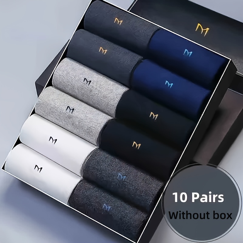 10 Paar Heren Mid-Calf Crew Sokken - Ademende Comfortabele Sportsocken met M-Patroon Design, Vochtregulerend & Boogondersteuning voor Basketbal, Hardlopen, Gym - Duurzame Casual Sportsokken (Effen Kleuren, Geen Doos Inbegrepen), Basketbalsokken, Loopuitrusting, Strak Ontwerp, Comfortabele Pasvorm, Ademend Materiaal, Actieve Levensstijl, Eenvoudige Mode, Lichtgewicht Constructie, Fitnessliefhebbers