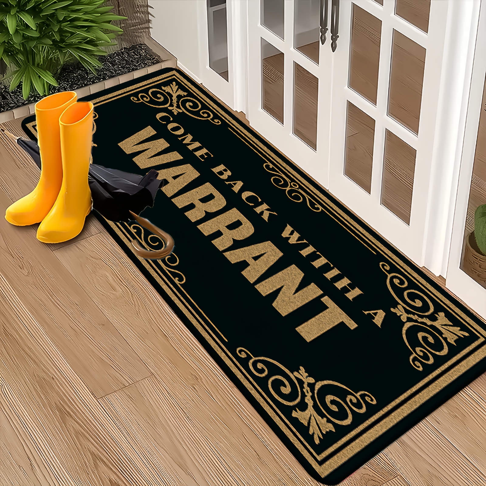 TEMU Commodity Funny Doormat With Flannel And 1cm Thick Sponge Material, Black Background With , Large Letters "come Back With A " In , Floral