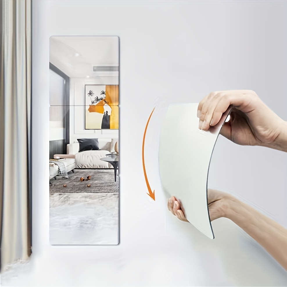 4pcs acrylic mirror wall stickers with rounded corners diy tile   on full length mirrors for bedroom home gym dressing   floor length mirrors for dorm splicing   details 1