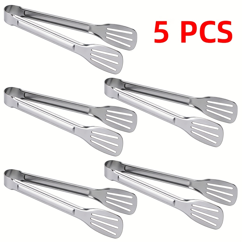 TEMU Outdoor Stainless Steel Bbq Tongs 5pcs Set - Ideal For Grilling, Barbecuing, And Salads - Picnics, Camping, Rv Trips, And Sturdy Food Tongs For