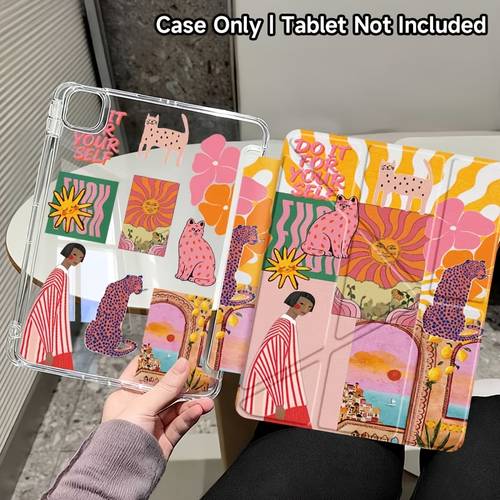 item picture transparent acrylic protective case suitable for ipad air 4 5 pro 11 10th 11 9 9 7 air 11 air 2 y fold foldable stand with pen slot storage premium protective cover orange red sun leopard pattern cute