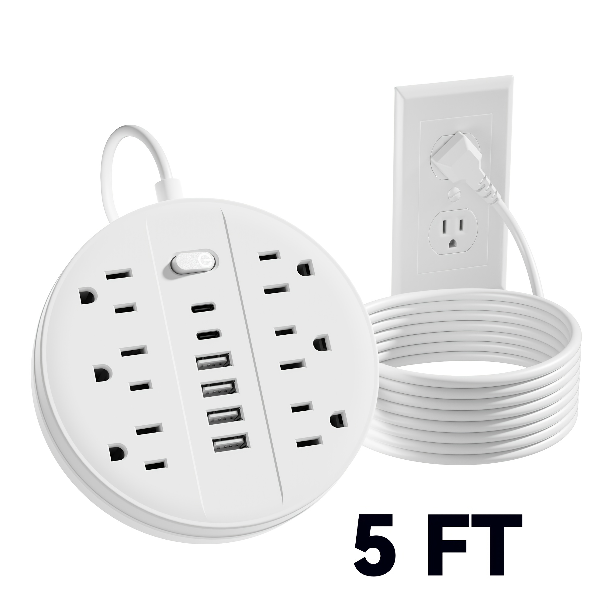 TEMU Heavy-duty Protector Power Strip With 6 Ac Outlets, 4 Usb & 2 Type-c Ports, Wall-mounted Short Cord Extension Cord Suitable For Home, Office,