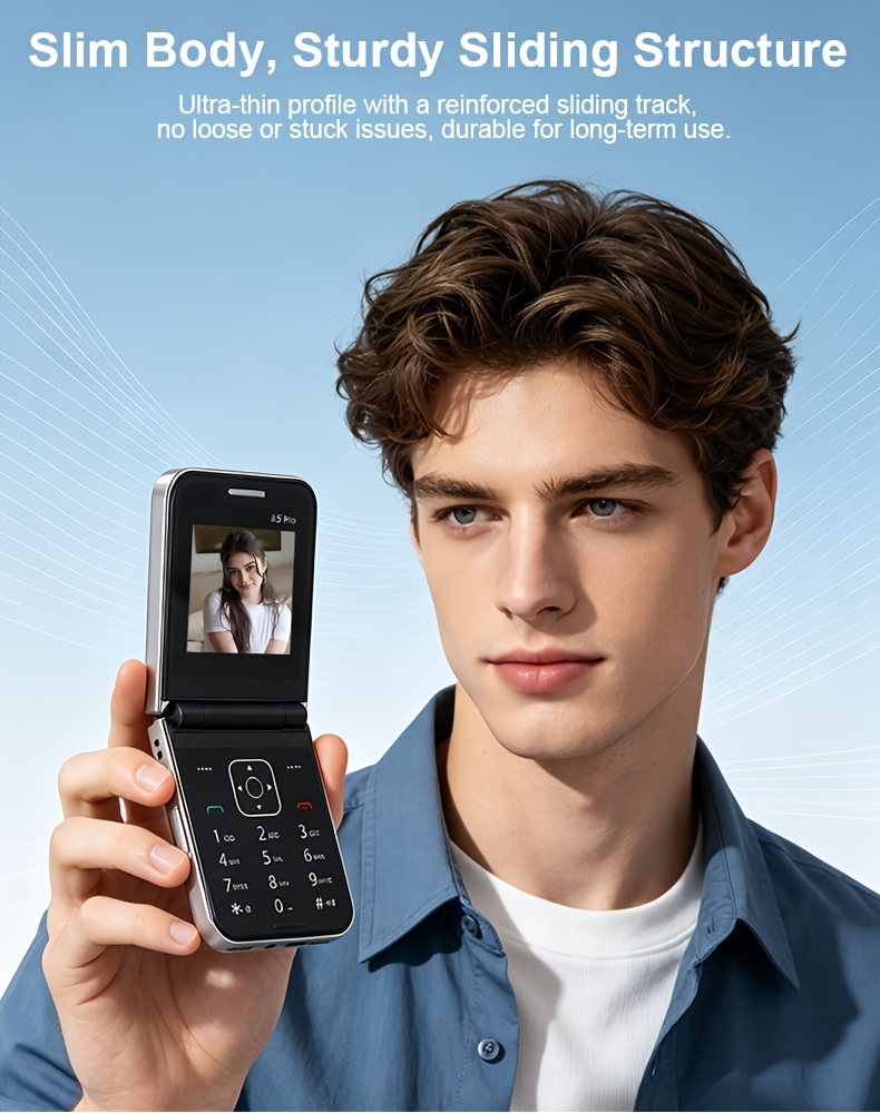 Innovative Feature Phone, Lightweight Phone, Easy Functionality, Trendy Style, Basic Calling/Messaging/Chatting/Social/Photography, Long Standby Time, 2G Network, Multilingual Support, Foldable Design, Convenient Storage, Multifunctional Buttons