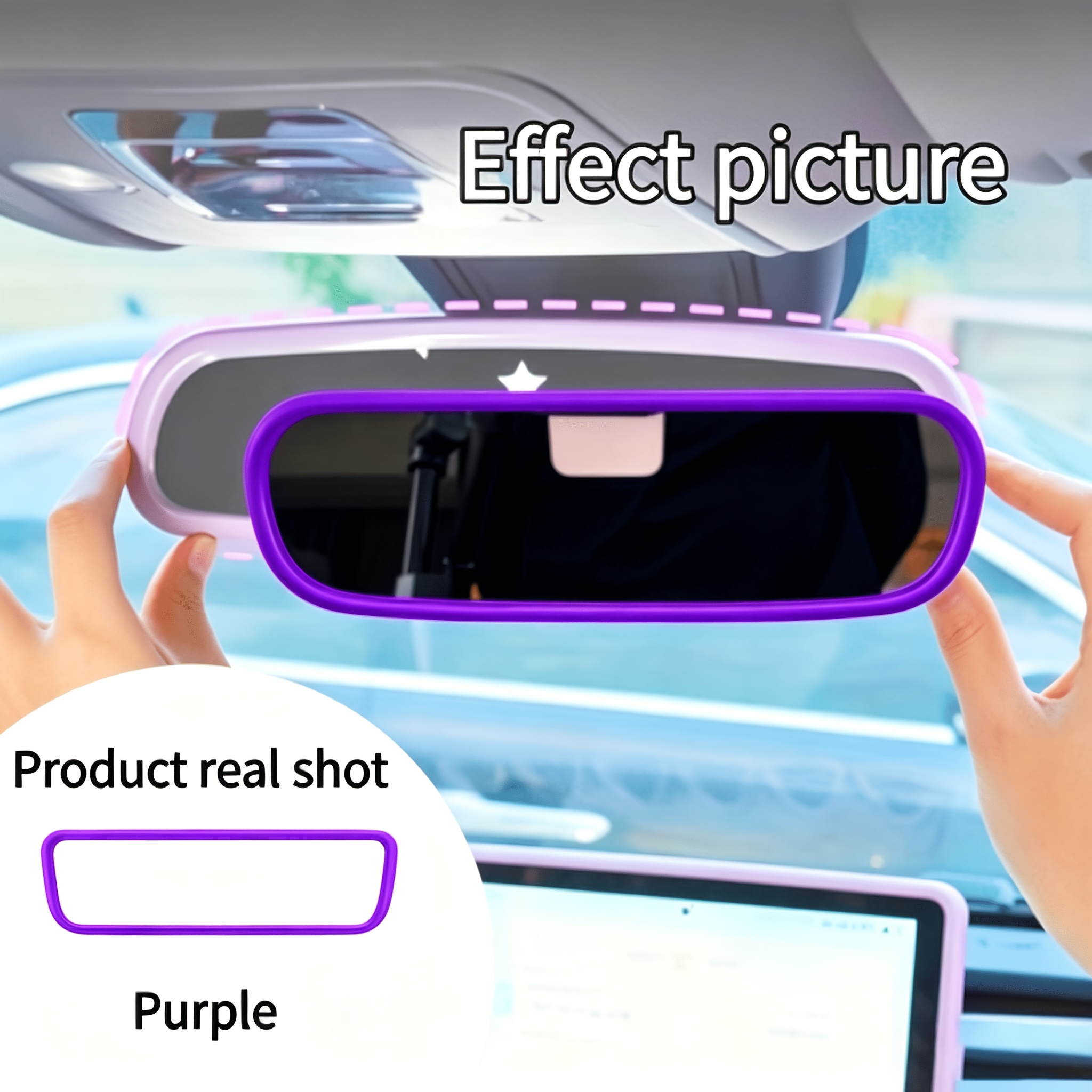 TEMU Car Interior Mirror Colorful Silicone Decorative Cover, Anti-collision, Retractable, , Enhances Interior Aesthetics, Universal Silicone