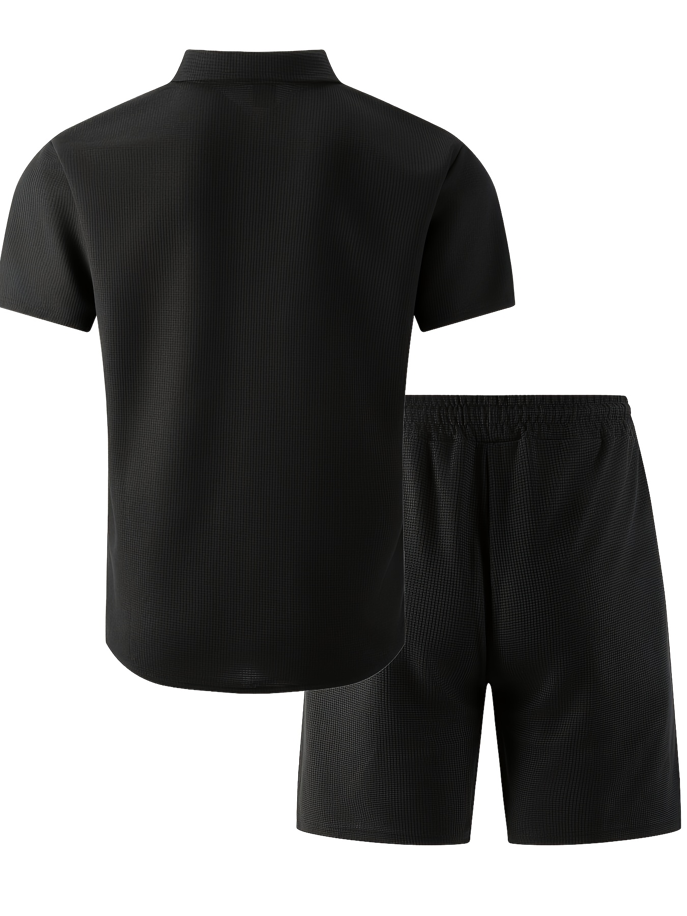 Men'S Waffle Knit Chest Pocket Short-Sleeve Shirt + Athletic Short-Sleeve Set