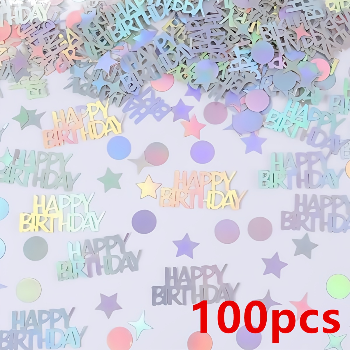 100pcs Happy Birthday Colorful Laser Star Round Sequins, Happy Birthday Party Throw Confetti, Confetti Disco Theme, Birthday Party Table Decoration Confetti, For Christmas, Halloween