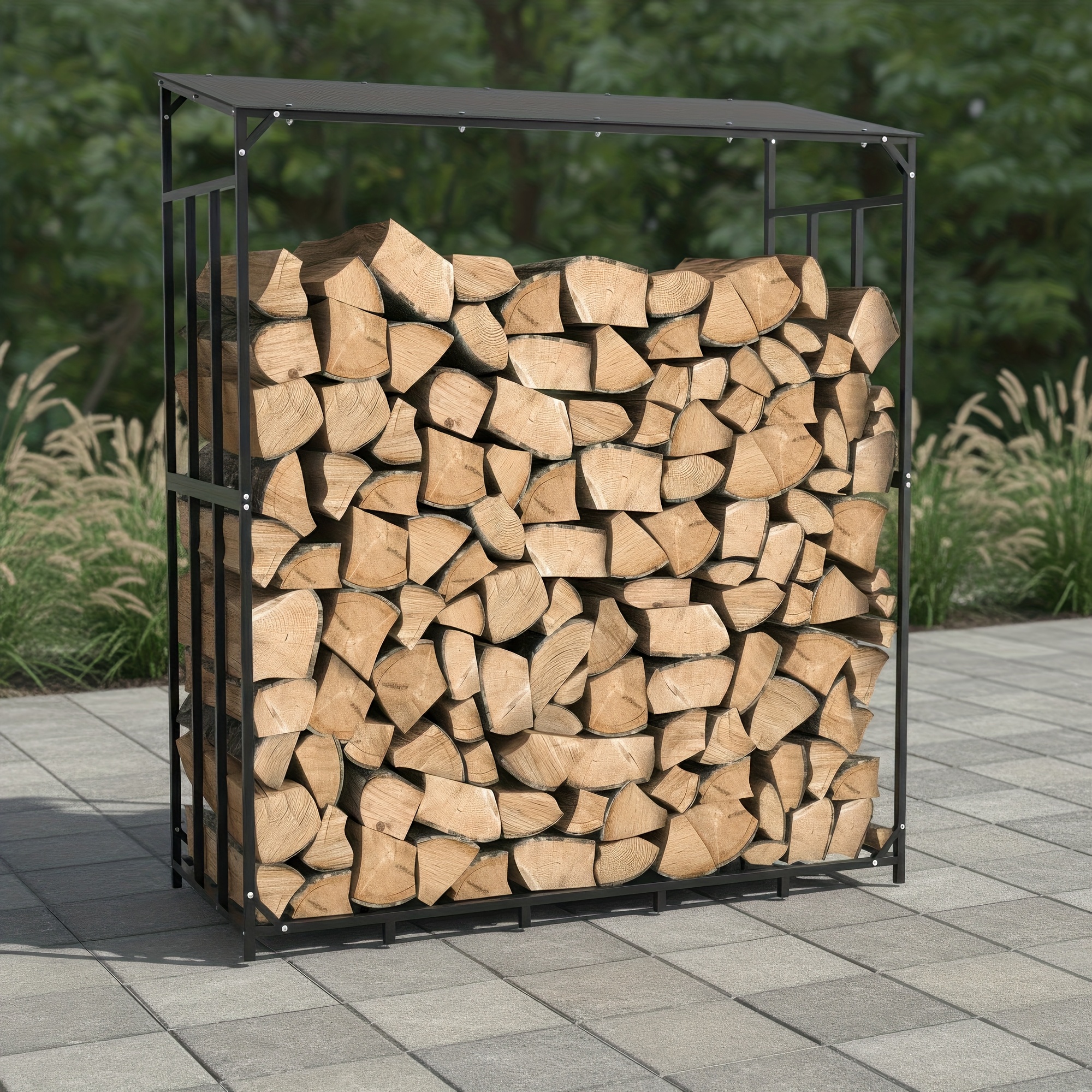 Temu DużY, WytrzymałY Metalowy Stojak Na Drewno OpałOwe Z Dachem - Xxl Schowek Na Drewno Do Przechowywania Na ZewnąTrz, TrwałA żElazna Konstrukcja,-image
