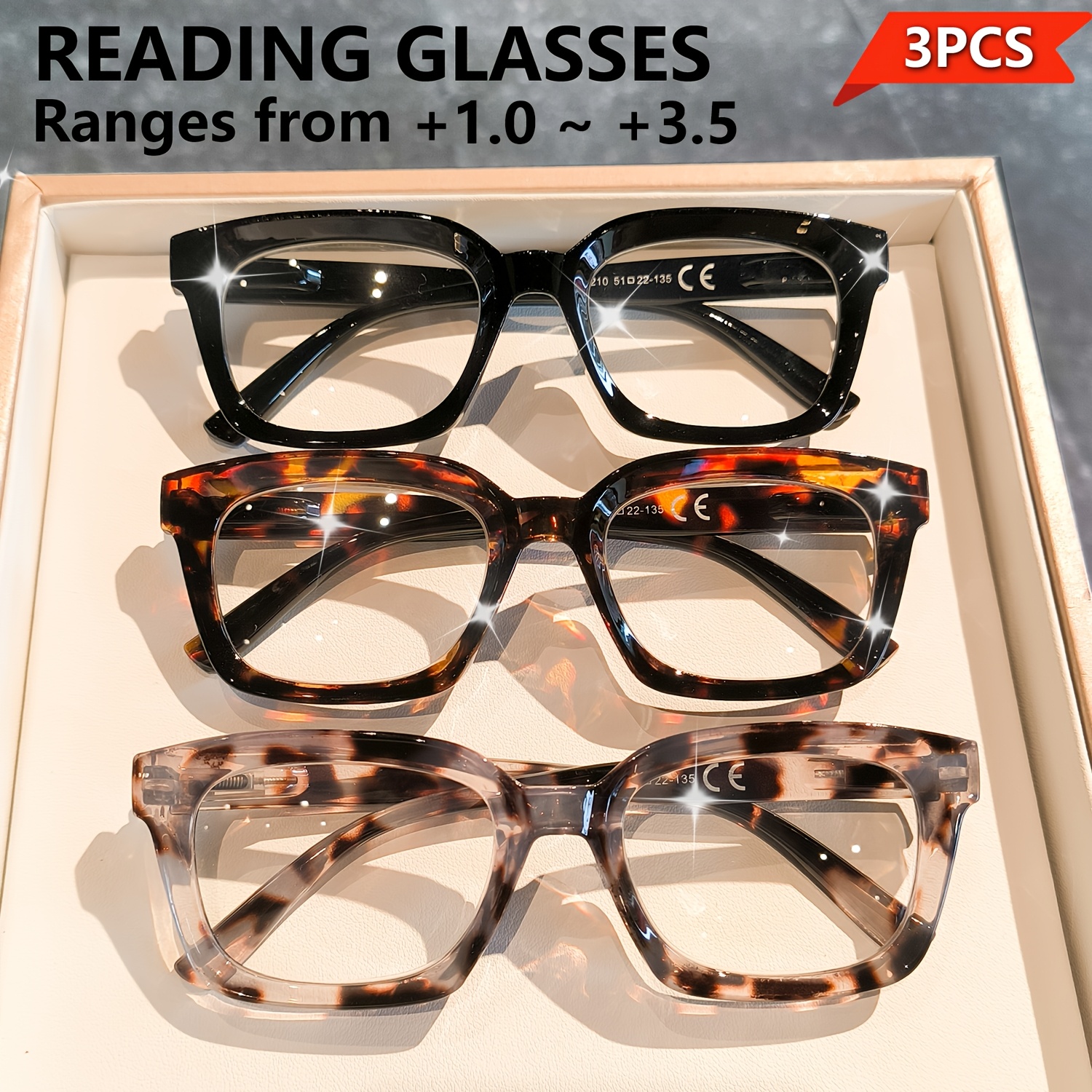 set of 3 trendy square eyeglasses for   genders flexible hinges comfortable wear and sturdy build