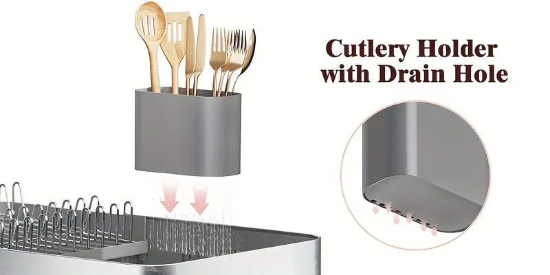 extendable dish drying rack, stainless steel dish rack with dual parts, dish rack for kitchen counter, movable utensil drainer & adjustable drainage spout Product details 3