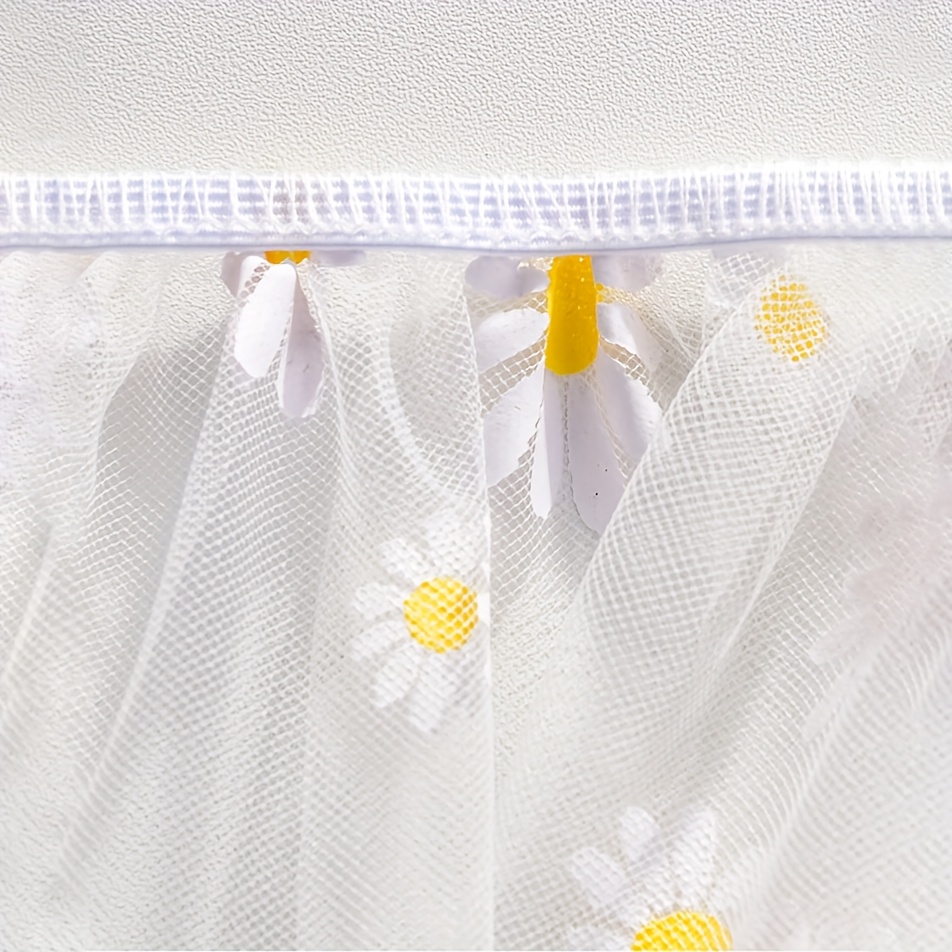 Floral Print Mosquito Net Canopy for Stroller - Large, Durable Polyester Bug-Proof Cover with Black and White Daisy Design, Hand Wash Only, Stroller Covering|Floral Pattern Canopy|Durable Stroller Cover, Stroller Covering