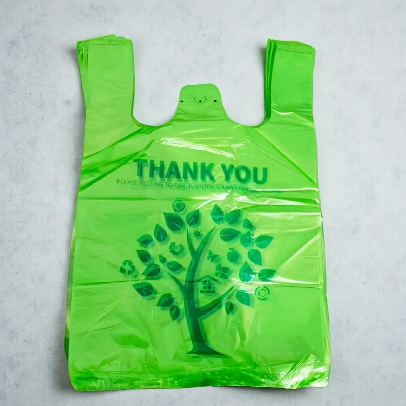 Image of A Bundle Of 60pcs Green Thank You T-shirt Bags, Reusable Grocery Shopping Bags And Disposable Supermarket Bags, Suitable For Small Businesses, Groceries, Shopping