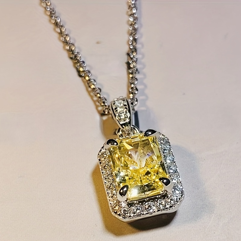 Image of A Delicate And Elegant Rectangular Yellow Synthetic Zirconia Pendant Necklace, Perfect For Women' Casual Wear, Vacation Jewelry, For Dates, And Birthday Gifts
