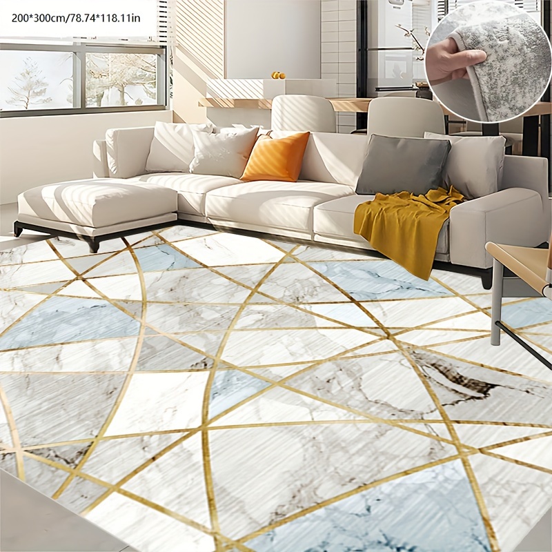 

Modern Simple Light Luxury Silver Gray Blue Gold Thread Advanced Sense Pattern Mat Carpet, Suitable For Living Room Bedroom Apartment Home Office Area, Easy To Clean Machine Wash Non-slip Soft Carpet