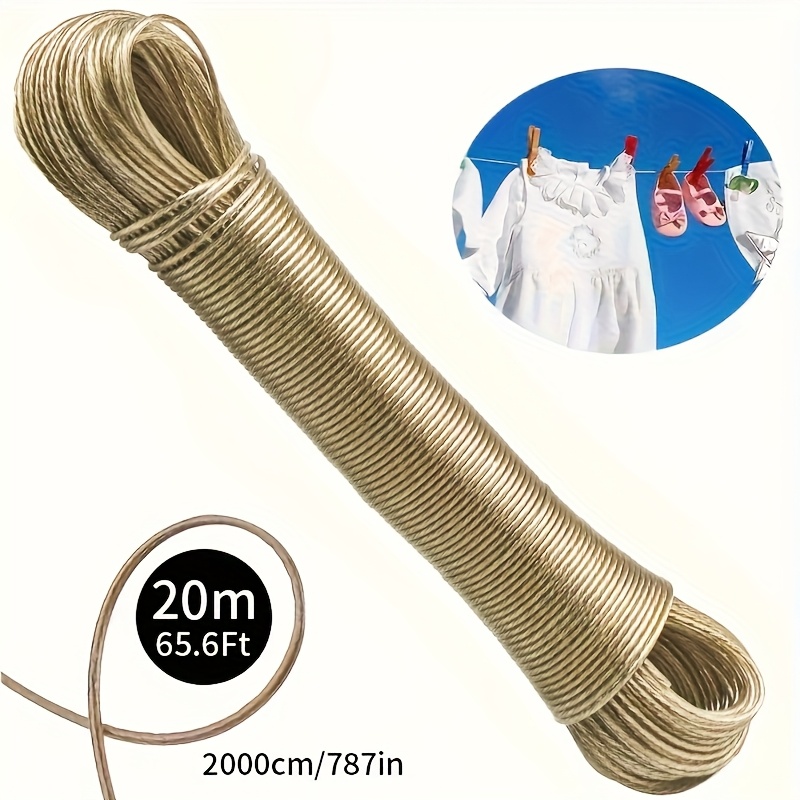 TEMU Corde à Linge en Acier Renforcé avec Revêtement PVC - Tiges en Acier Épaisses de 2 mm - Corde à Linge Extérieure pour Camping, Balcon, Jardin -