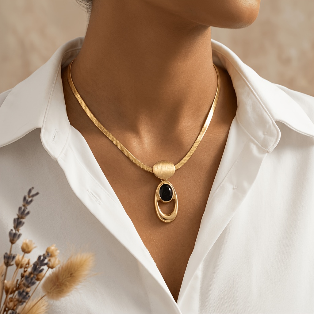 Golden Brushed Black Faux Gemstone Geometric Jewellery Set