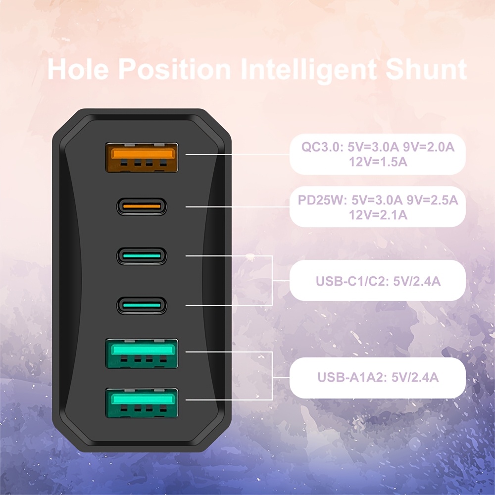 3USB + 3PD Total 40W Mobile Phone Fast Charging Adapter, US Plug 6 Ports Charger QC3.0 Fast Charging for iPhone for Samsung Travel Charger Wall Charger, Multidevice Charging, Spacesaving Charger, Compact Charger, Efficient Charging Technology, Sturdy