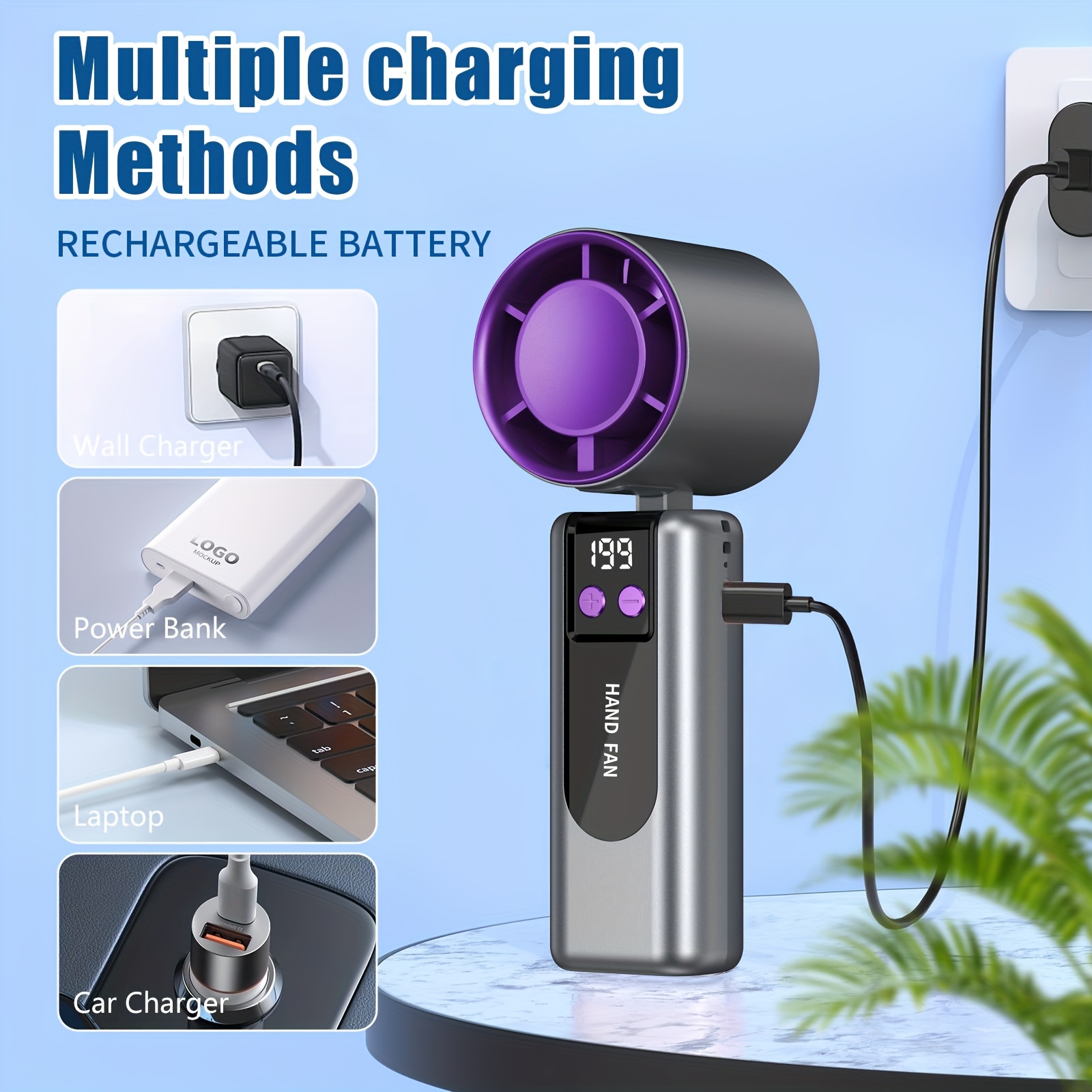 2025 new rechargeable handheld usb turbo fan mini semiconductor turbine fan with lithium battery long powerful wind generator 90 degree foldable design power cord wearable style 199 speed settings quick cooling technology lightweight for home and outdoor use Product details 0