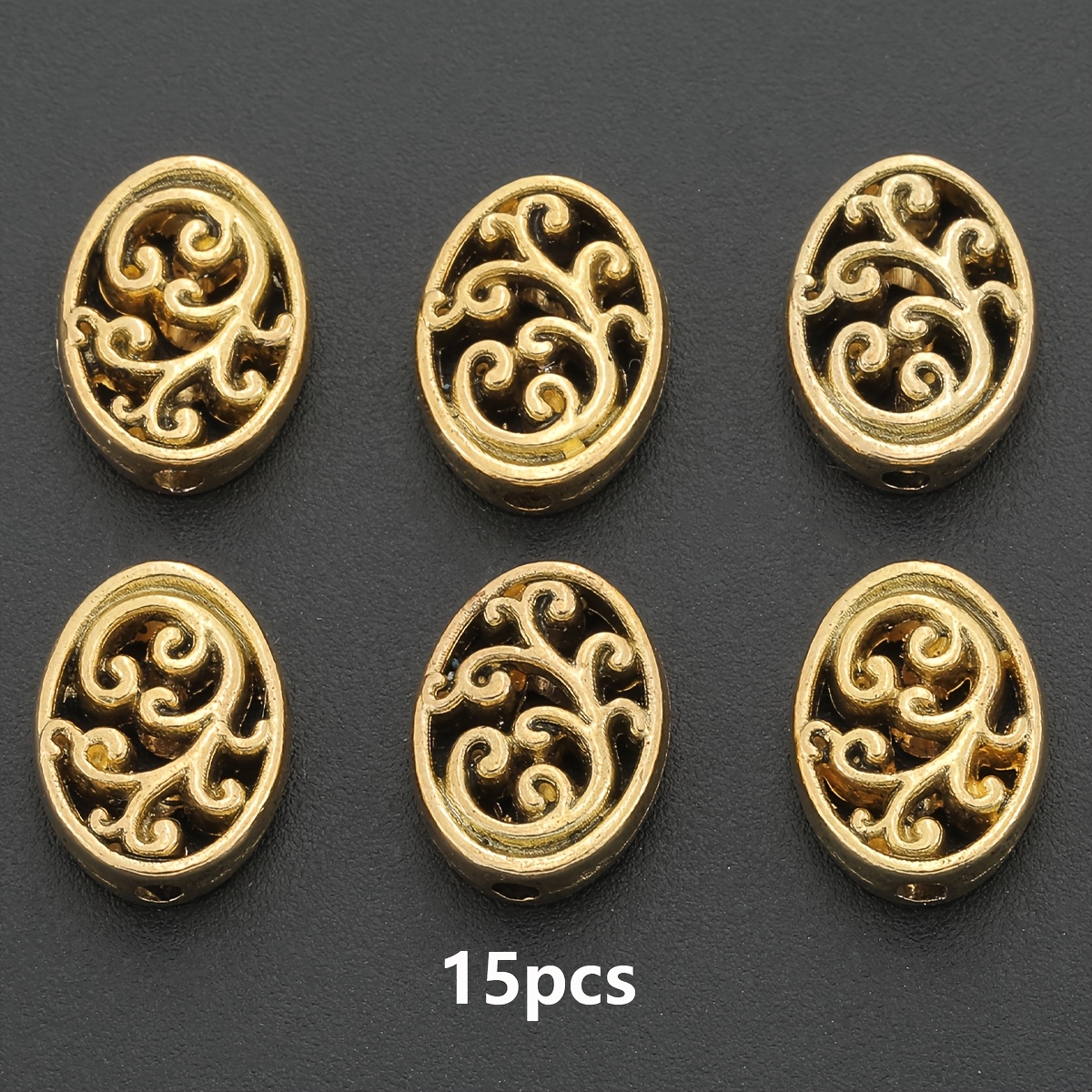 TEMU 15pz Perline distanziatrici antiche dorate a forma di di fiori traforati, 12 mm, perline distanziatrici ovali in di , perline sciolte con foro