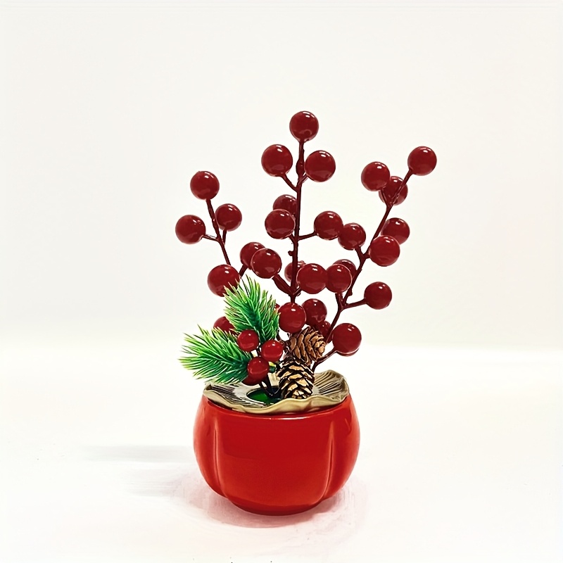 Realistic Artificial Flower Suitable For Christmas Tree Decor With Container - Low-maintenance Fake Plants For Home, Table Centerpiece, Decoration - Plastic Flowers For Use