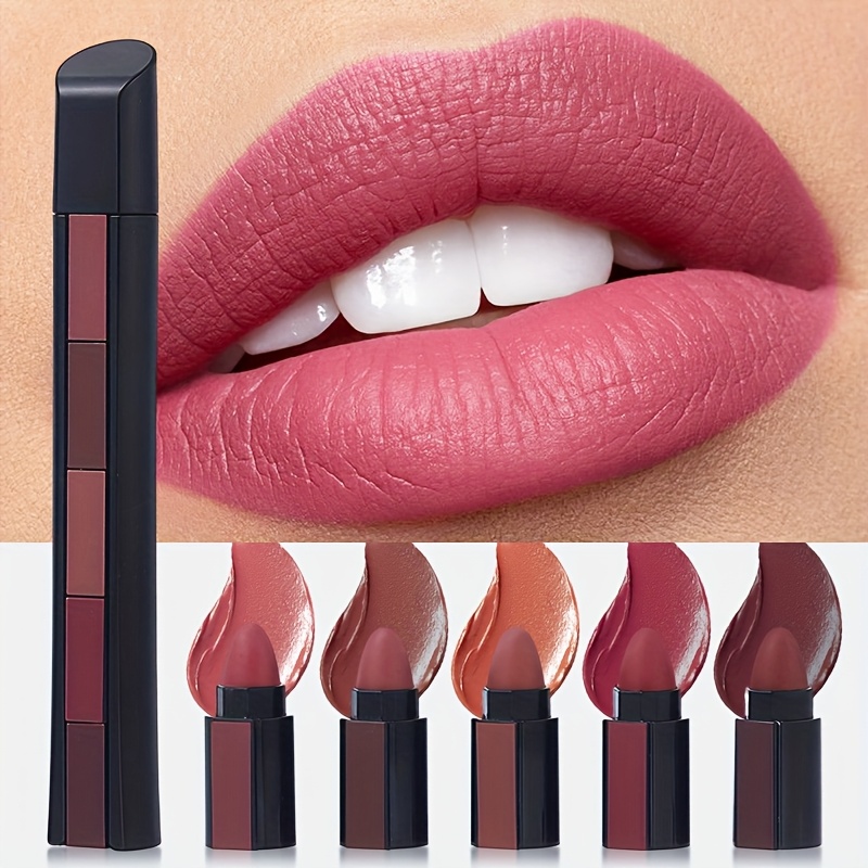 valentines day   cosmetics   5pcs multi functional matte lipstick set matte non staining makeup cup long lasting makeup valentines day   gift for mother girlfriend sister essential set of 5 lipsticks