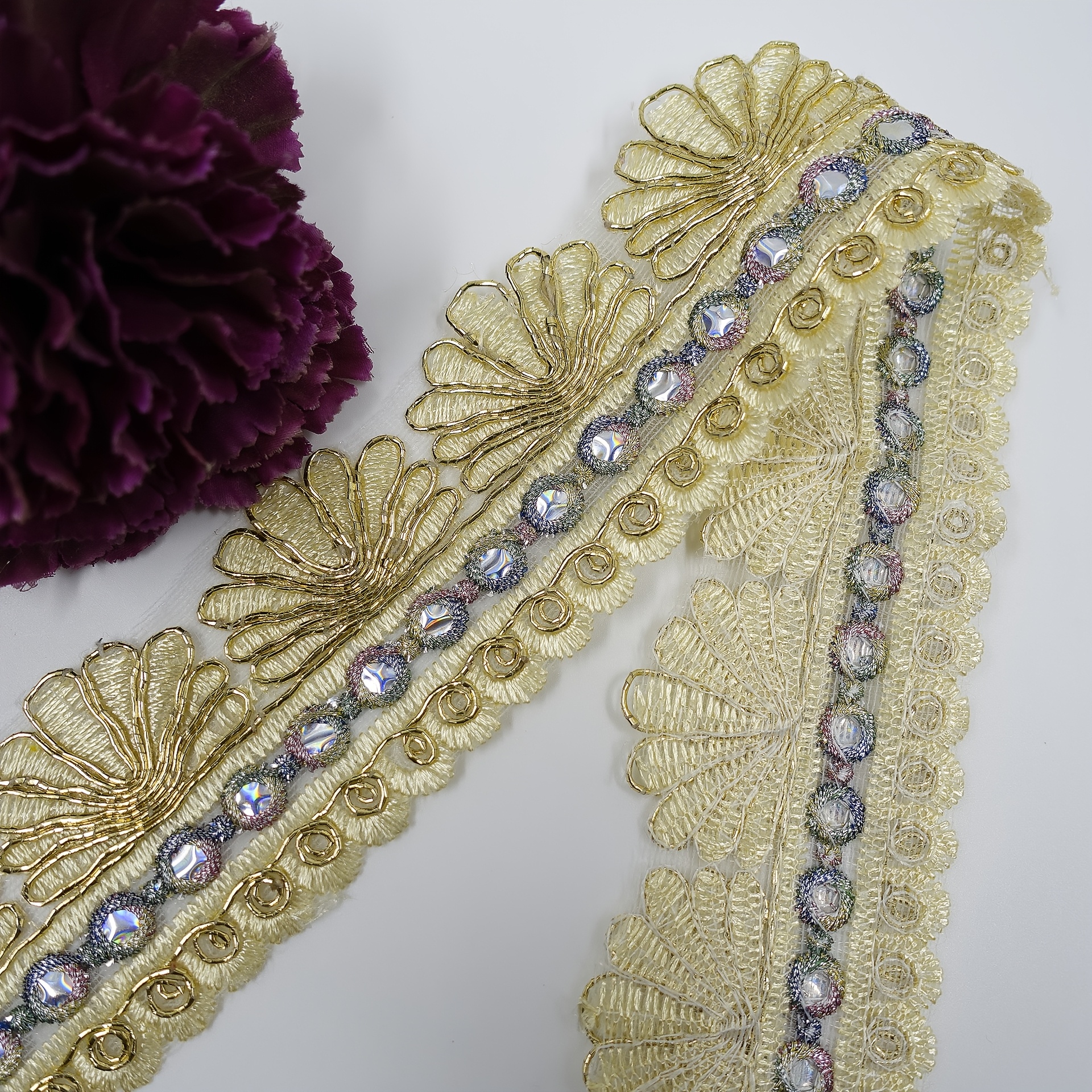 Brightly Colored Lace with Yellow Embroidered Flowers