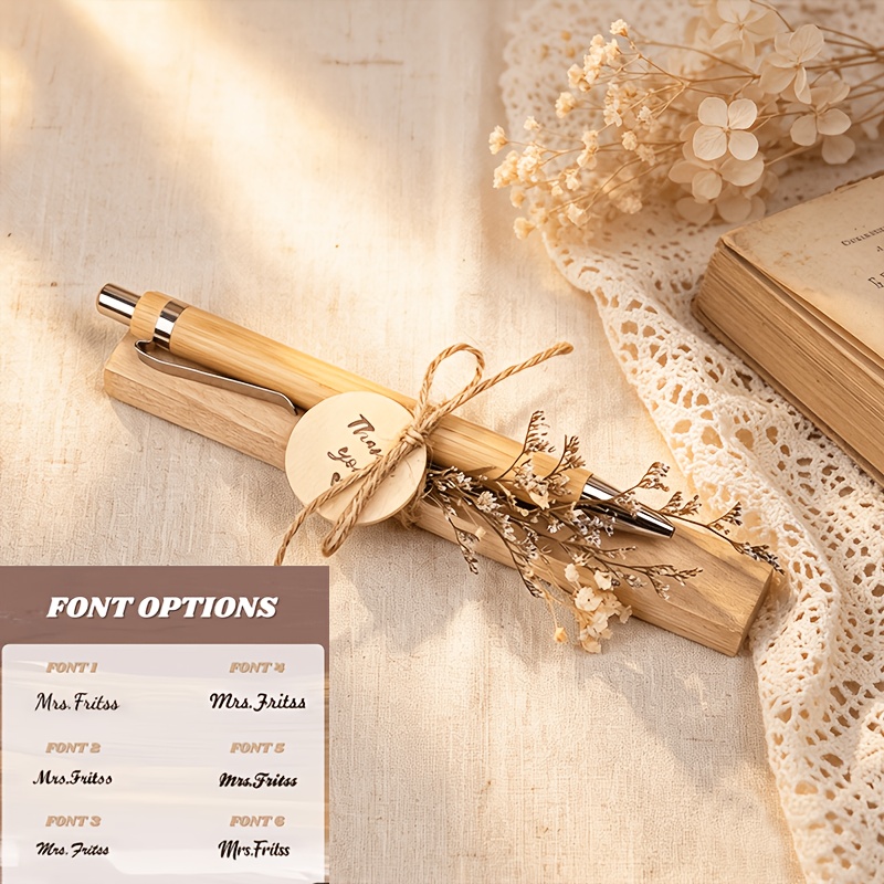 TEMU Back-to-school Stationery: Custom Name Wooden Pen With Dried Flower Engraving, Personalized Teacher Gift, Unique Teacher Appreciation Present,