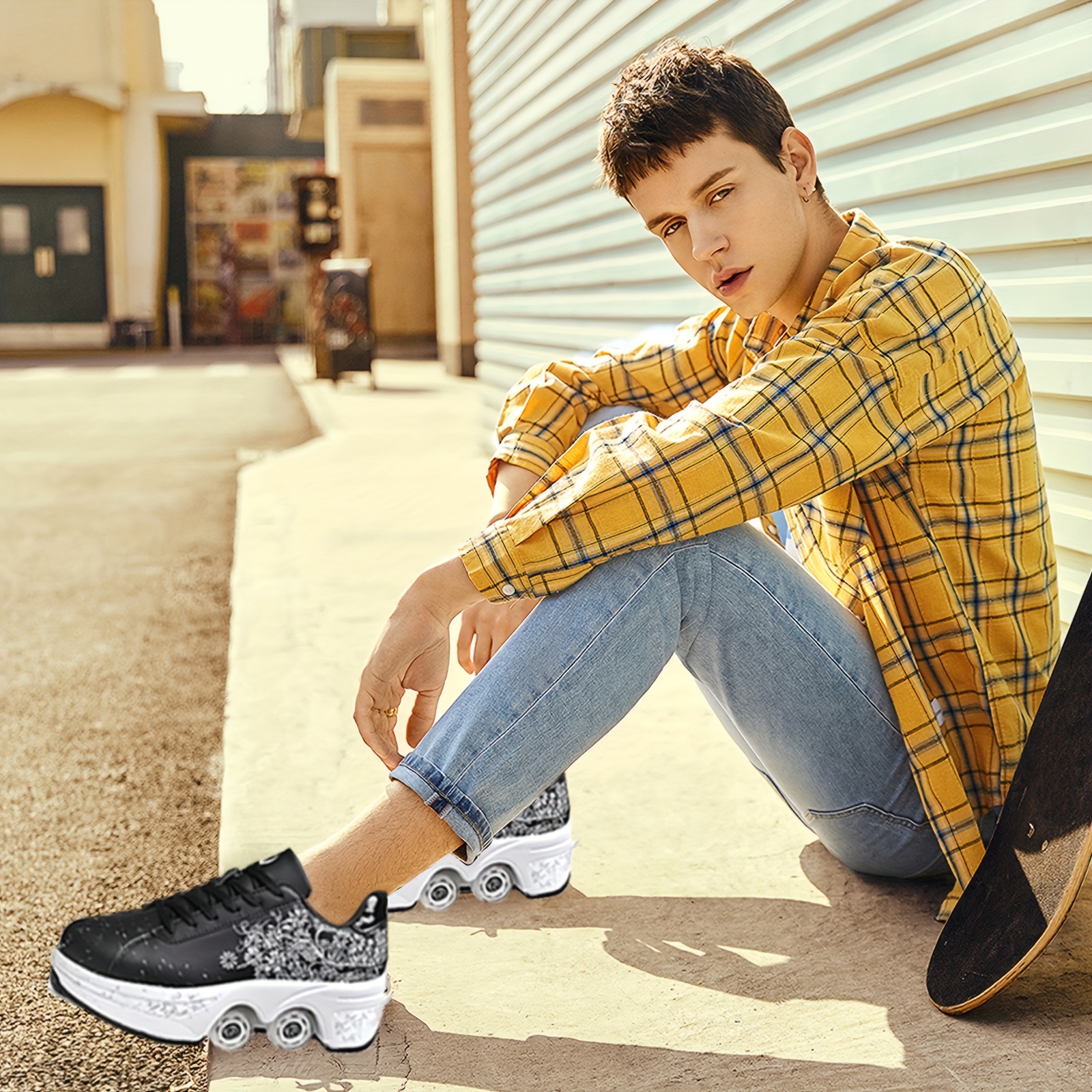 Roller Skate Shoes For Adults, Double-Row Wheel Roller Skates,  Retractable Removable 4-Wheel Roller Shoes, Indoor Outdoor Sneakers With  Wheels