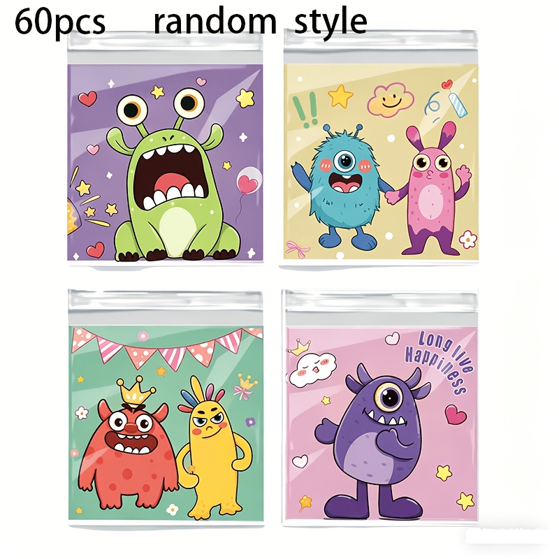 TEMU 60/40/20pcs Mixed Cute Monster Self-adhesive Bags, Random Style, Gift Bags And Party Favor Bags, Perfect For Gift , Parties And .