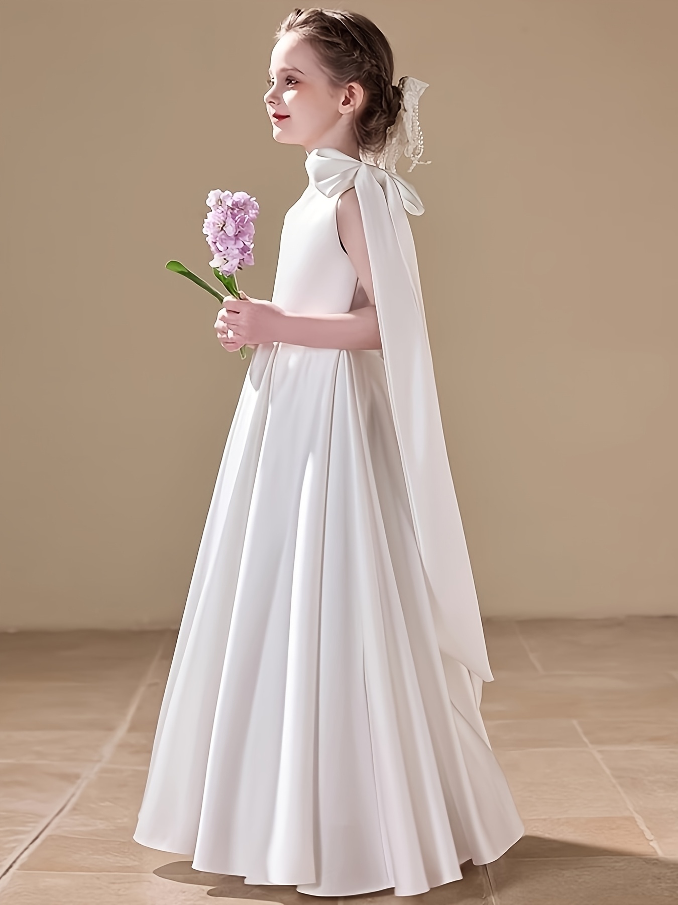 strapless open back dress Princess Ivory Lace Tulle V Back Wedding Flower Girl Dress, Bow
