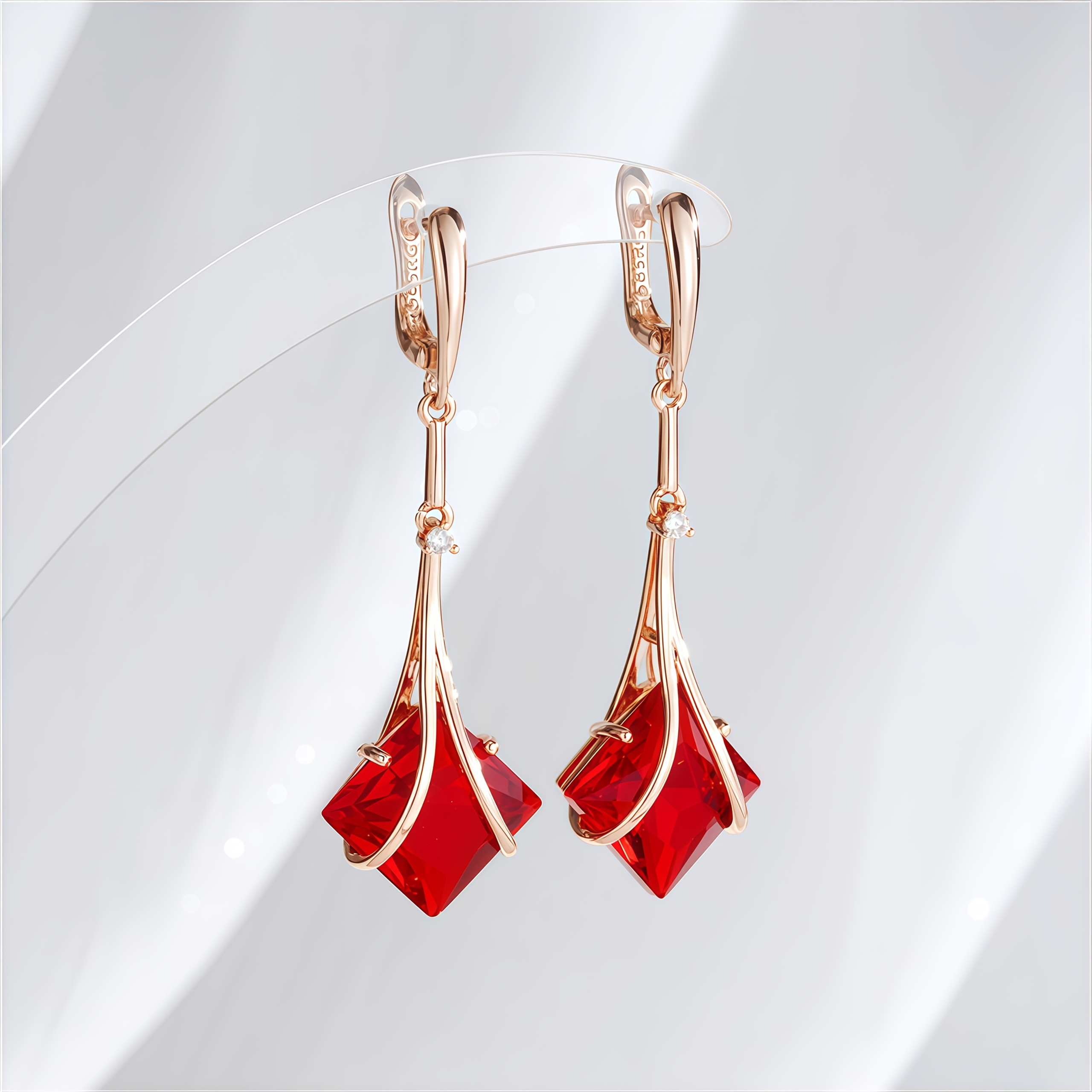 E-shop Ein Paar Roségoldene High-End Hypoallergene Kupfer 14k Goldplattierte Damen Ohrringe, Elegant Luxuriös mit Rotem Synthetischem Zirkonia,
