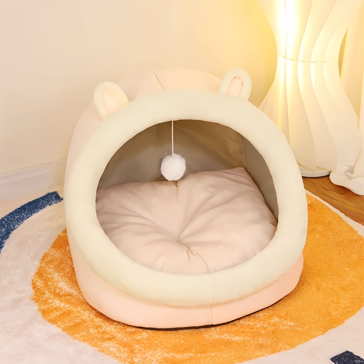

Cat Beds For Indoor Cats, Semi-enclosed Cat Cave Bed With A Plush Ball Large Space For Cats To Sleep Soft And Comfortable Covered Cat Bed With A Washable And Detachable Mat