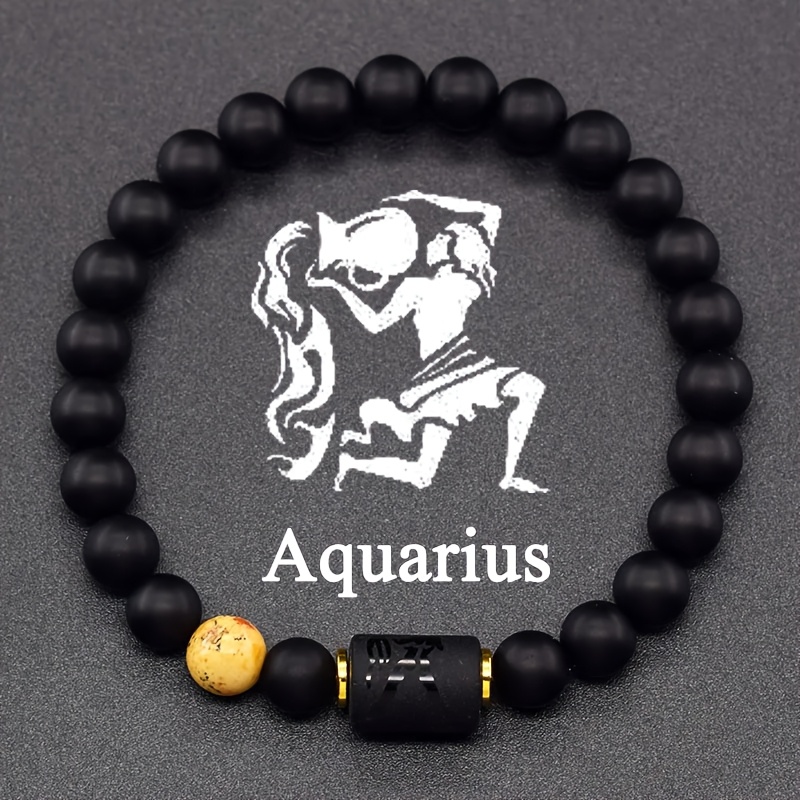 Natural Stone Elastic Bracelet - 12 Zodiac Signs, Card Design for Couples, Perfect Valentine's Day or Birthday Gift