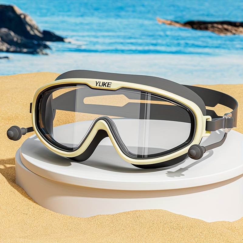 Kids' Swimming Goggles For Boys And Girls, Hd Waterproof Large Frame Swimming Glasses With Earplugs, Swimming Equipment For Water Play And Beach Vacations