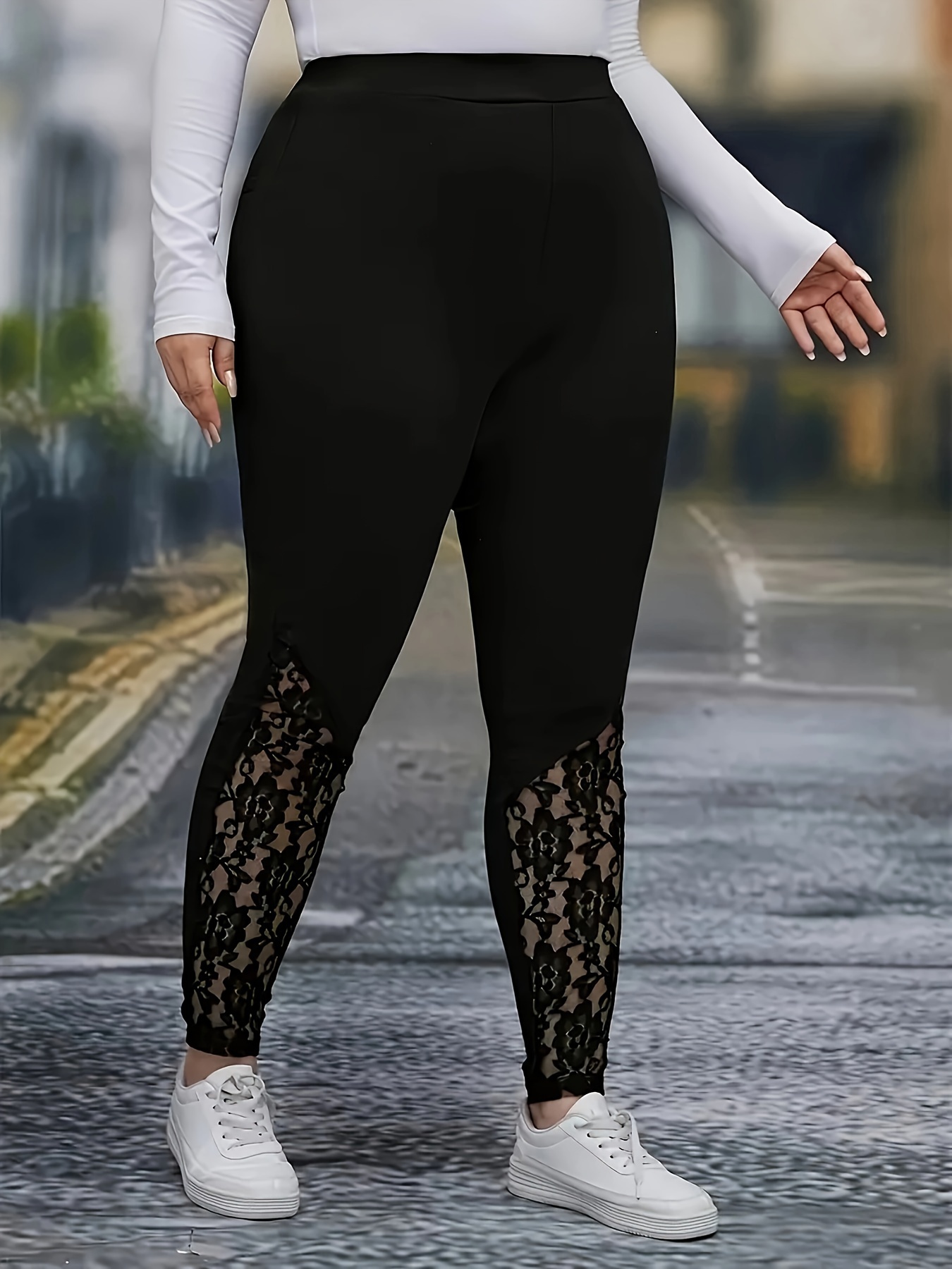 Lace Big Size Leggings Women's Plus Size Lace Panel Leggings