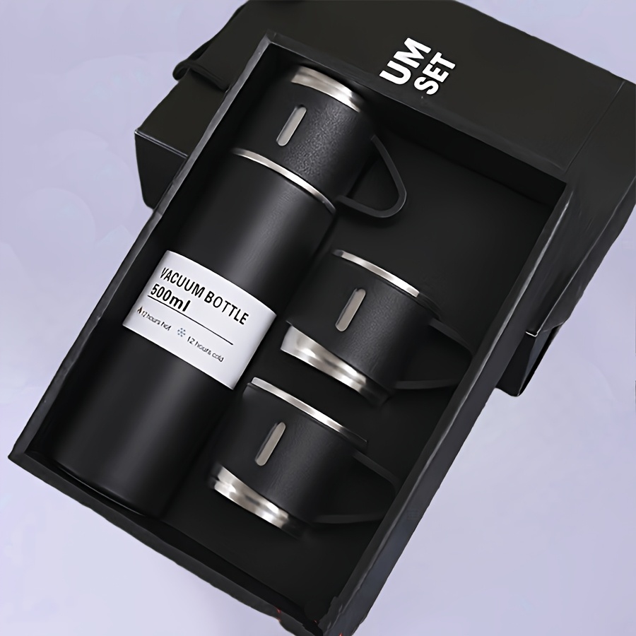 TEMU Stainless Steel Vacuum Insulation Pot Gift Box Set - Vacuum Cup With 3 Lid, Outdoor Insulation Cup, Kitchen Stove Accessories For Rv, Cycling, Camping And Travel