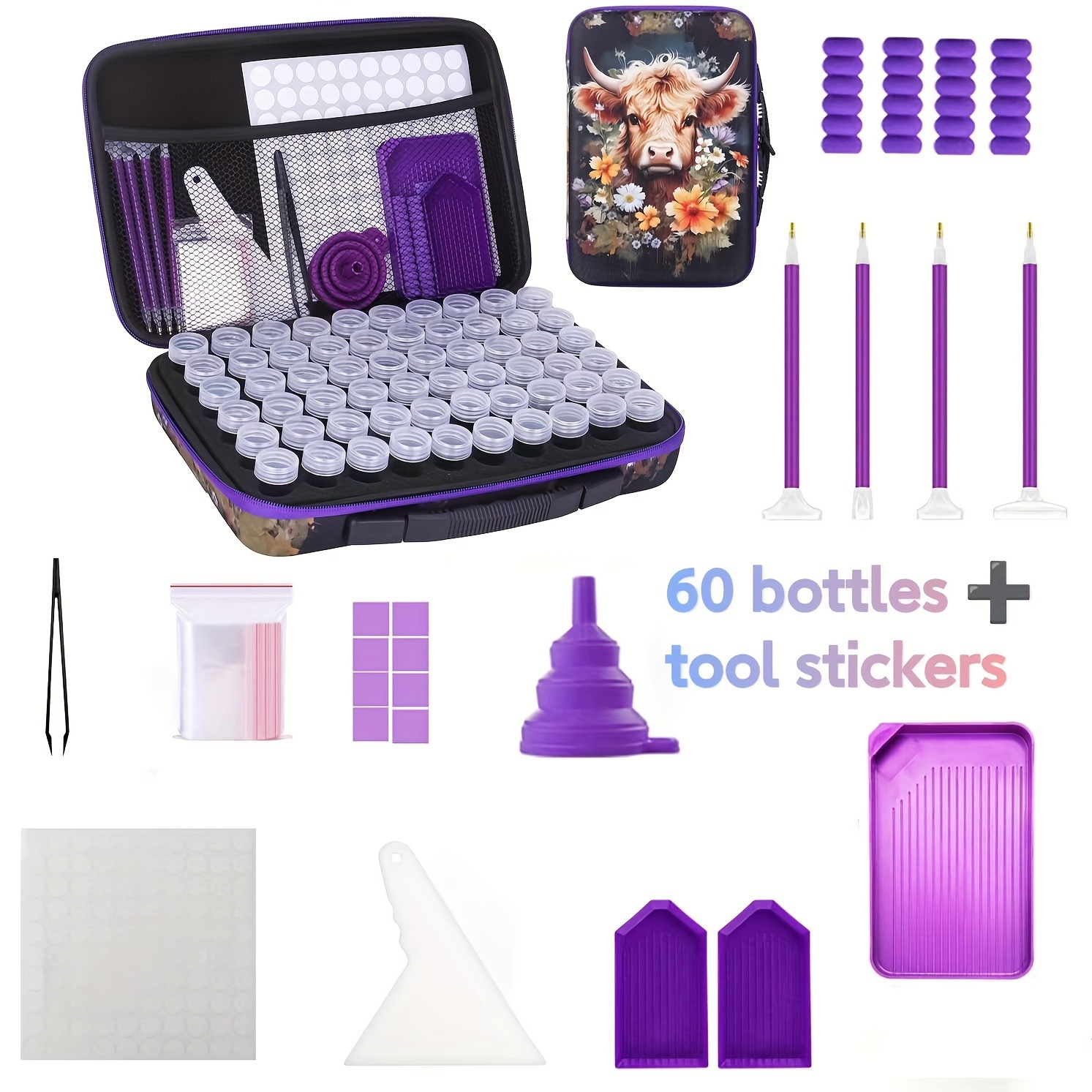 

Niu Niu Diamond Painting Kit - 60 Round Bottle Edition With Tool Set, Decorative Diamond Pen & Storage Bag, -stitch Accessories, Clay Drilling Disk, Nail Art Organizer, Cosmetic & Toiletry Travel Case