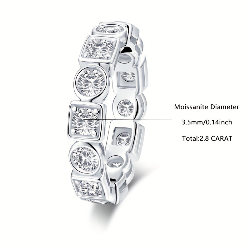 Unisex 2.8 Carat Moissanite Eternity Ring, S925 Silver