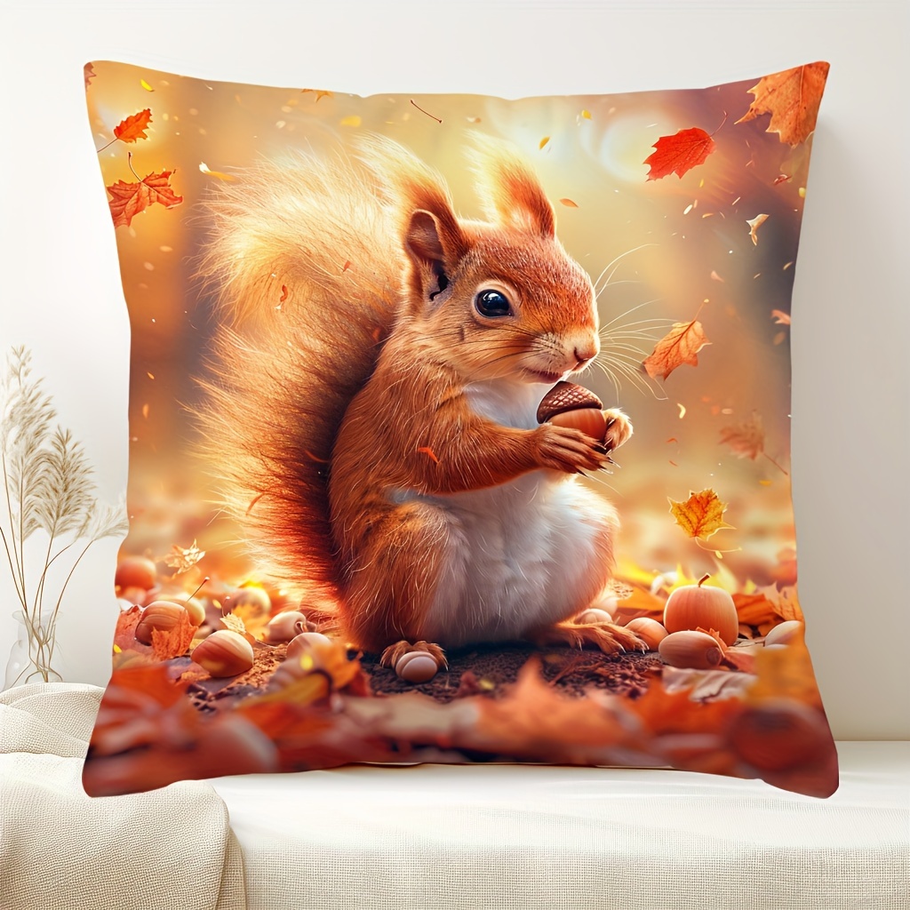 

Autumnal Squirrel Pillow Cover: 17.7" X 17.7", Single-sided Printing, Suitable For Sofa, Living Room, Bedroom Home Decoration, No Pillow Insert