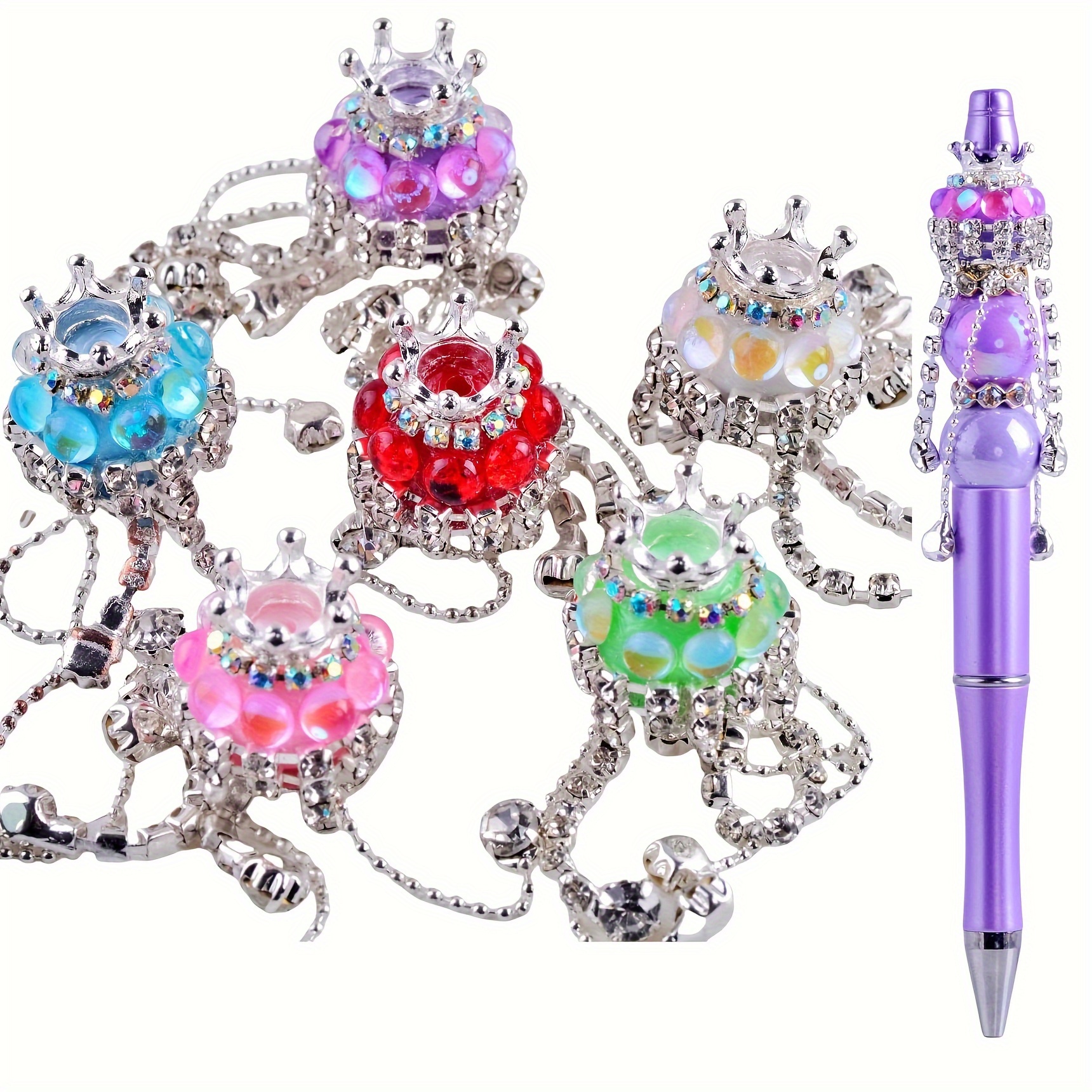 

1/3/5pcs Beads For Pens, Fancy Bling Glitter Sparkle Crown Pen Beads For Beaded Pens Jewelry Keychain Making,large Tassel Beads Bulk Diy Suppliers