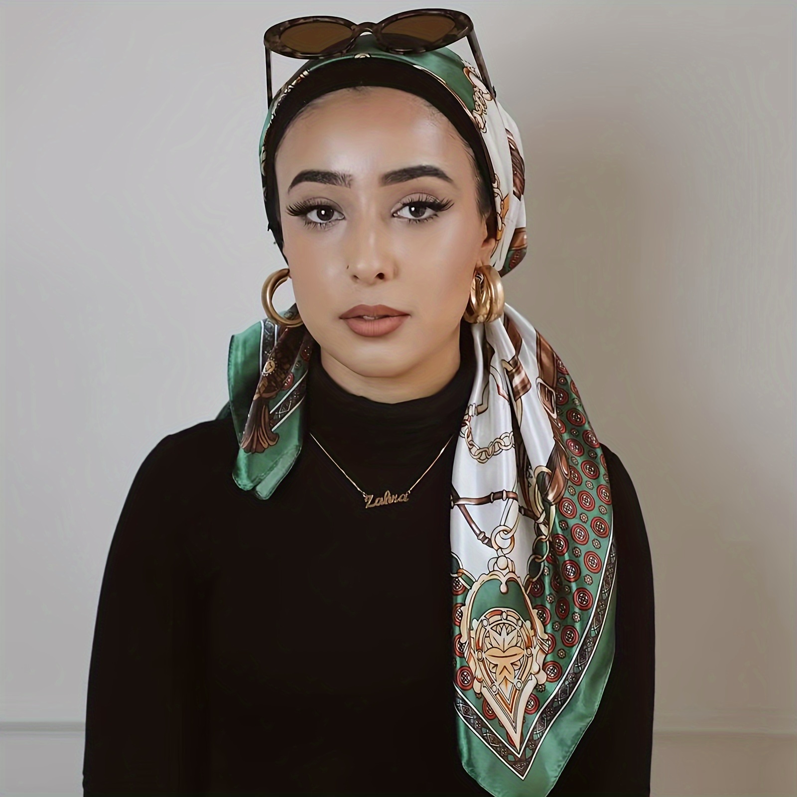 

35.43" Chain Printed Square Scarf Stylish Thin Satin Shawl Elegant Style Sunscreen Headscarf For Women