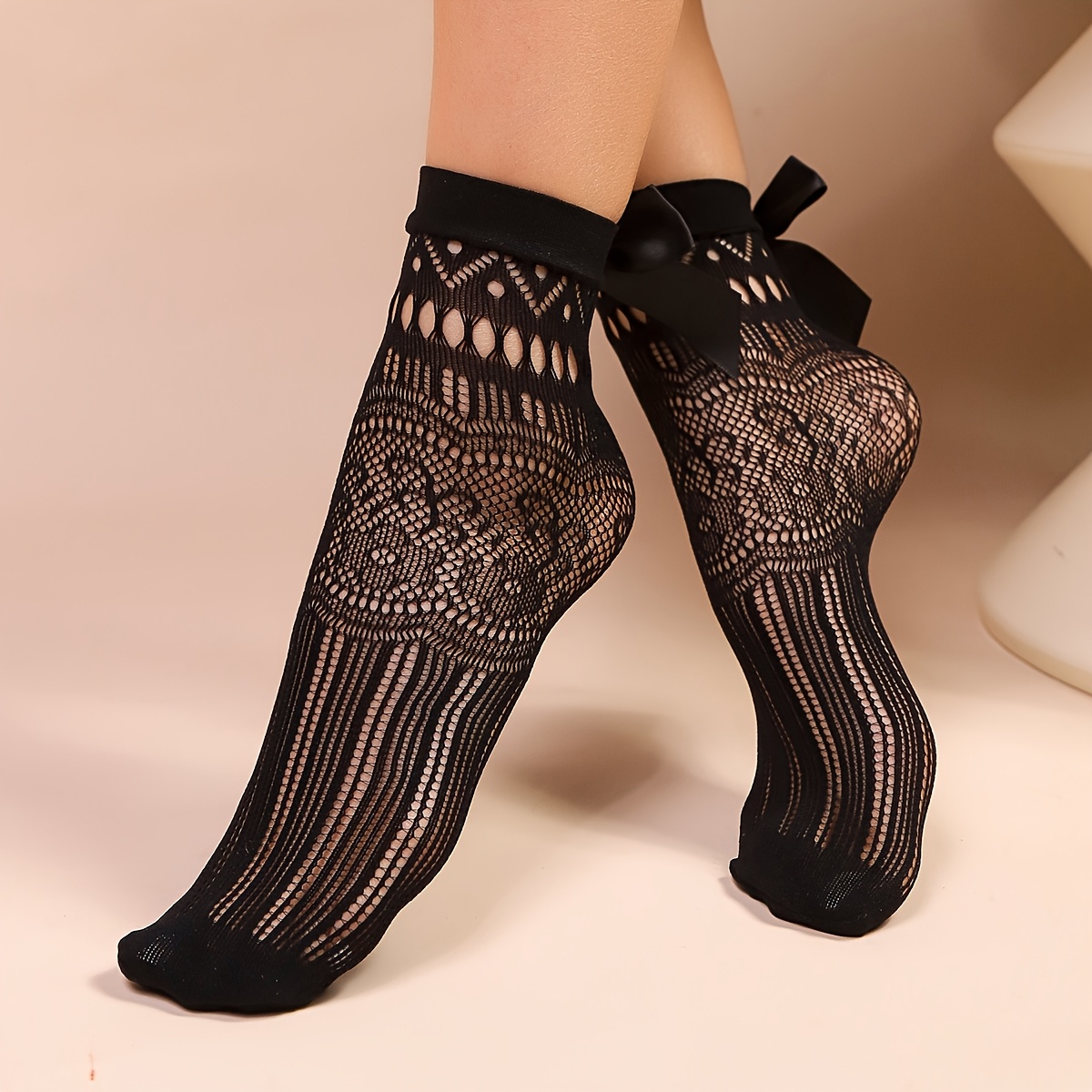 E-shop 1 Paar Damen-Knöchelsocken mit Blumendruck Schleife