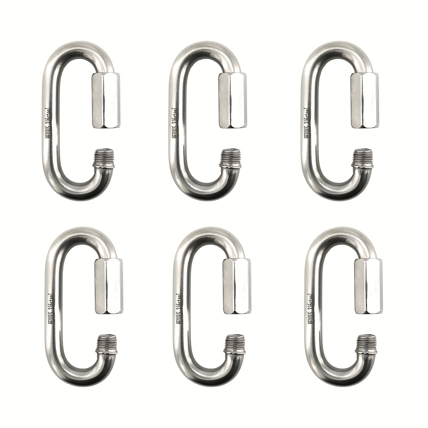 

6pcs M6 Stainless Steel 316 Carabiner 1/4 Inch Carabiner M6 Quick Links Chain Connector Heavy Duty Chain Locking Carabiner