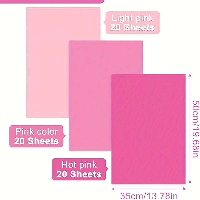 E-shop 50*35cm Sortiertes Rosa Seidenpapier-Set, 60 Blätter Geschenkpapier in 3 Farben für Valentinstag, DIY Geburtstag, Hochzeit, Babyparty und