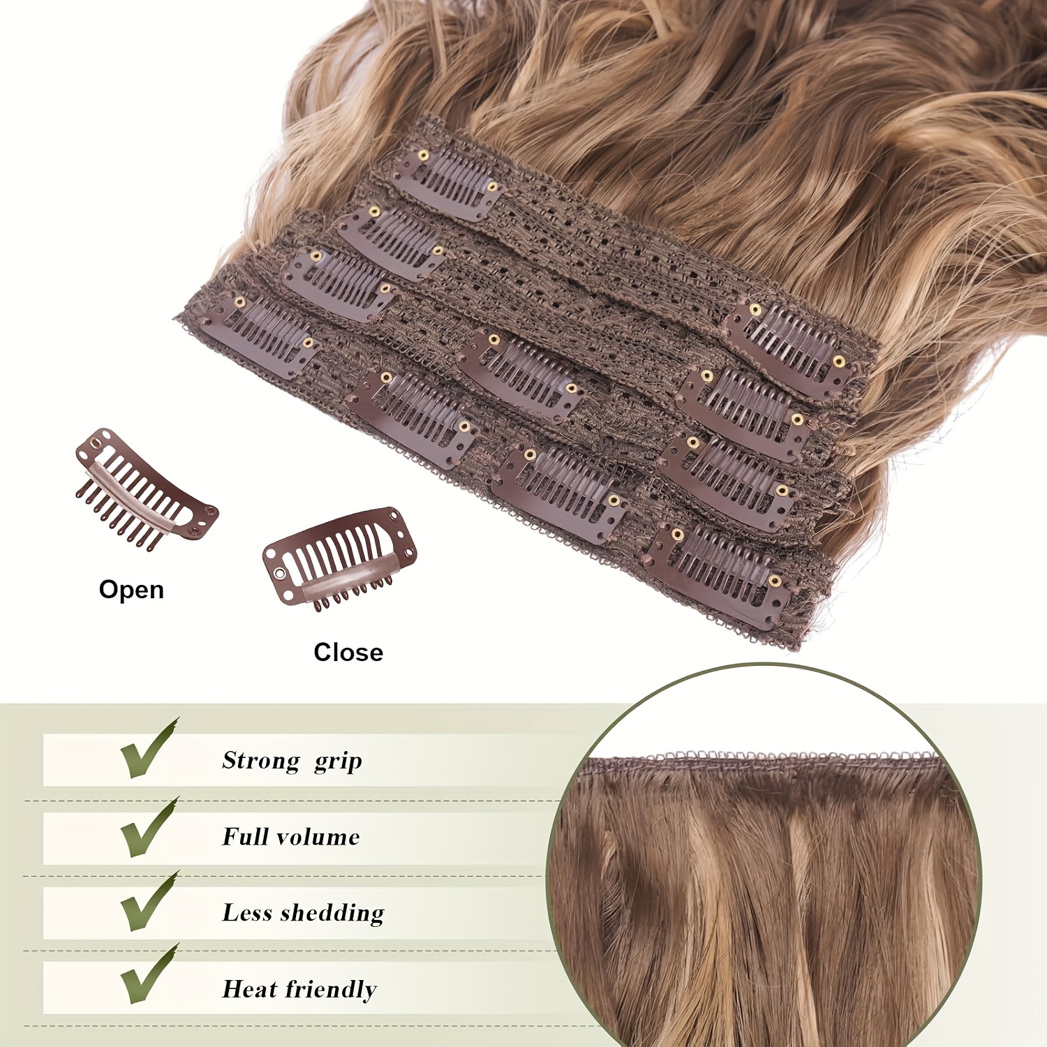   clip in hair extensions 4pcs long wavy thick hair piece highlighted   synthetic natural curly extension for women 16 inch details 2
