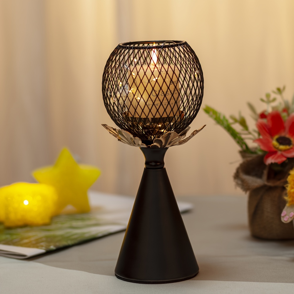 

Elegant Candlestick With Mesh Design - Romantic Dinners & , Sturdy Tabletop Decor, Candle Holder Decor