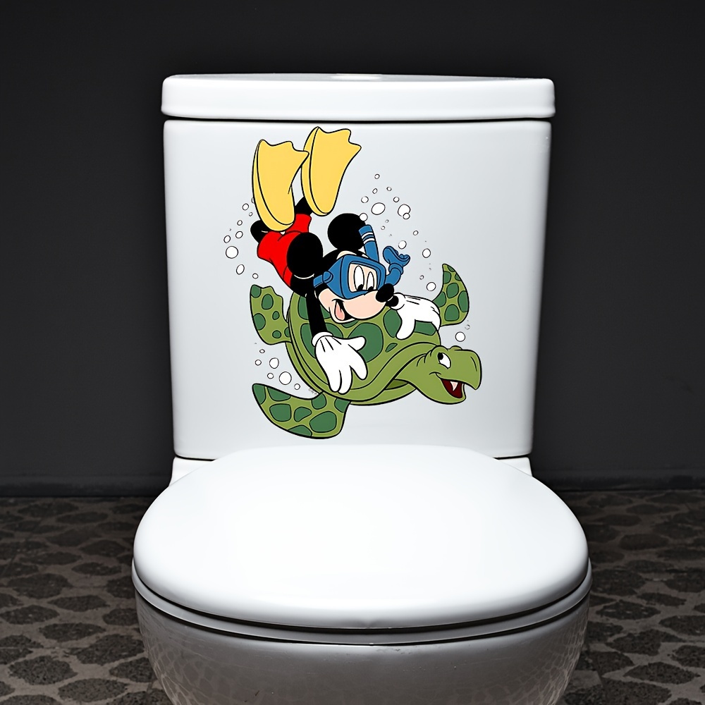 

Mickey Mouse Diving Cartoon Toilet Lid Decal – 1pc Pvc Self-adhesive Bathroom Sticker With Enhanced Features For Plastic Surfaces, Waterproof And Decorative Removable Cover Sticker
