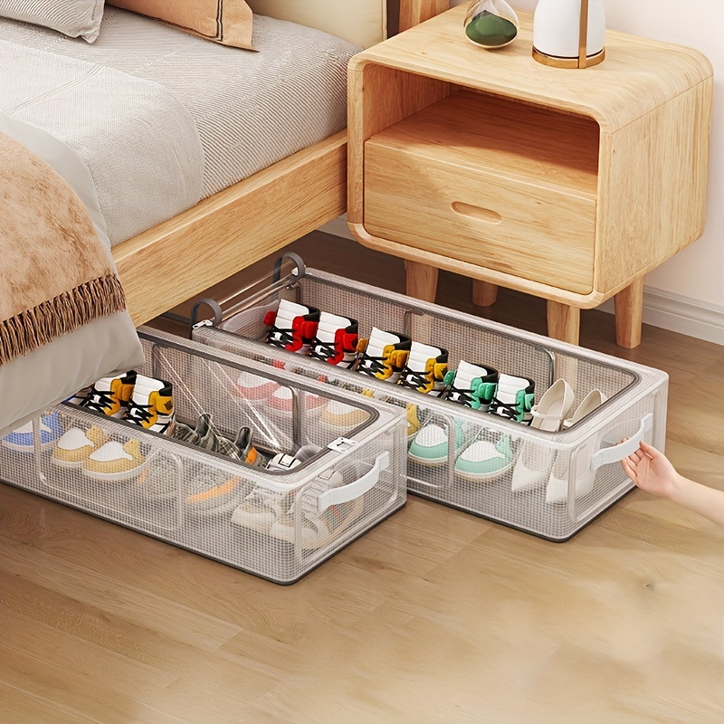 

Meshtravel Storage Bag, Nylon Non-printed Wardrobe Organizer, Transparent Folding Shoe Box With Thick Steel Frame For Under-bed Storage, Clothes And Bedding Protector