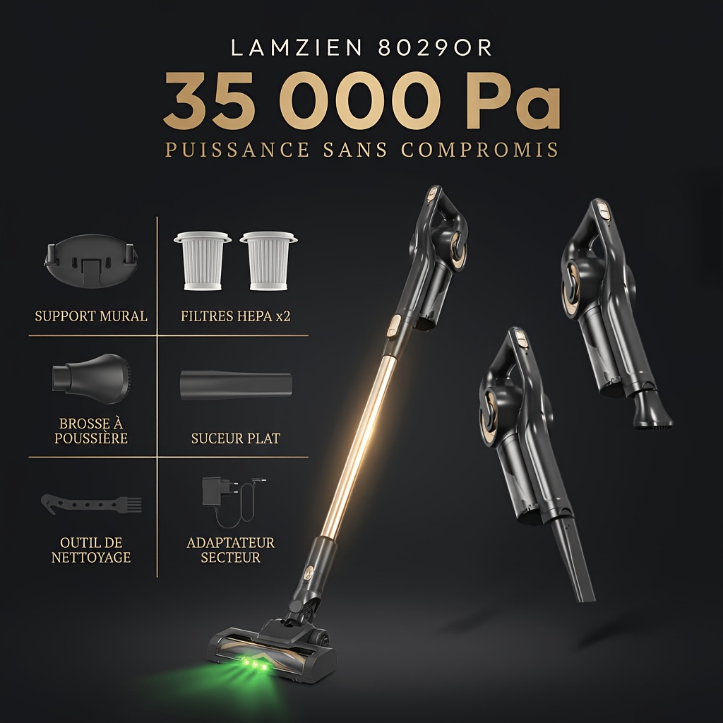 TEMU LAMZIEN 35Kpa/40Min Aspirapolvere Senza , Autoportante con Luce Verde Aggiornata e Spazzola per Pavimenti Anti-Aggrovigliamento, Aspirapolvere a