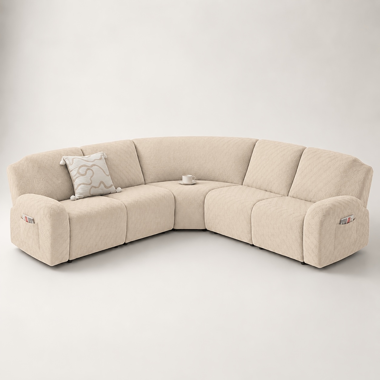 TEMU Housse de canapé sectionnelle en L Jacquard pièces, Housse de fauteuil inclinable segmentée haute élasticité avec poche latérale, Ajustement